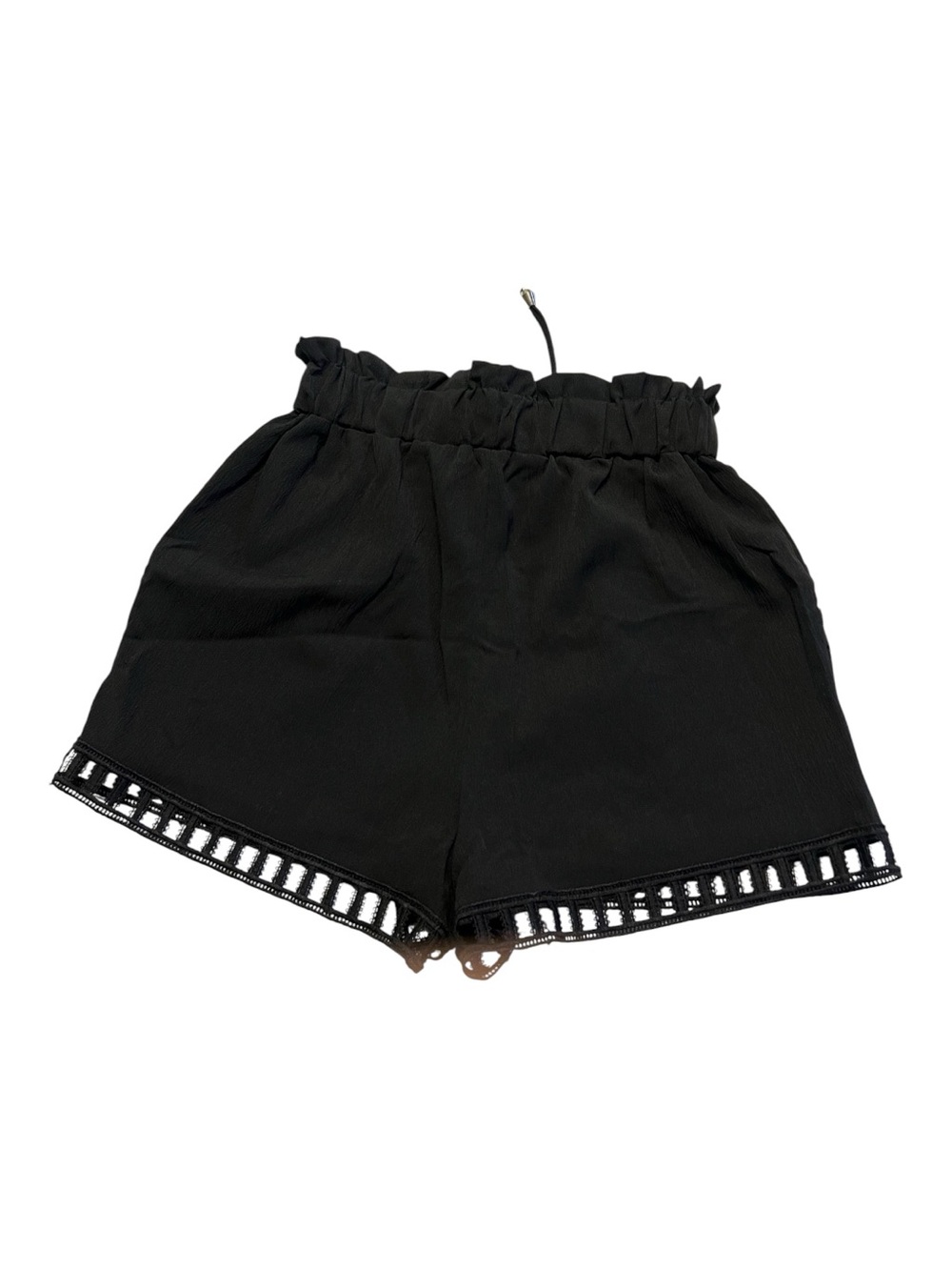 NWOT Black Paperbag Waist Shorts Hollow Out Hem Detail | Size M - Picture 7 of 9